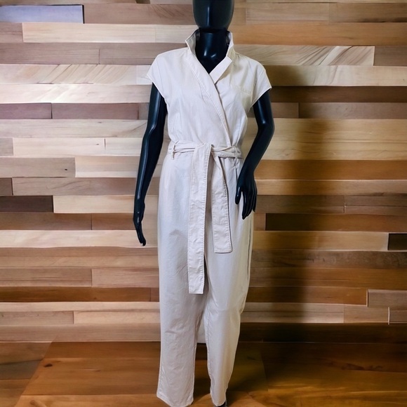 Anthropologie Ivory Demi Textured Jumpsuit Cream Color Sz 14 - Picture 2 of 13